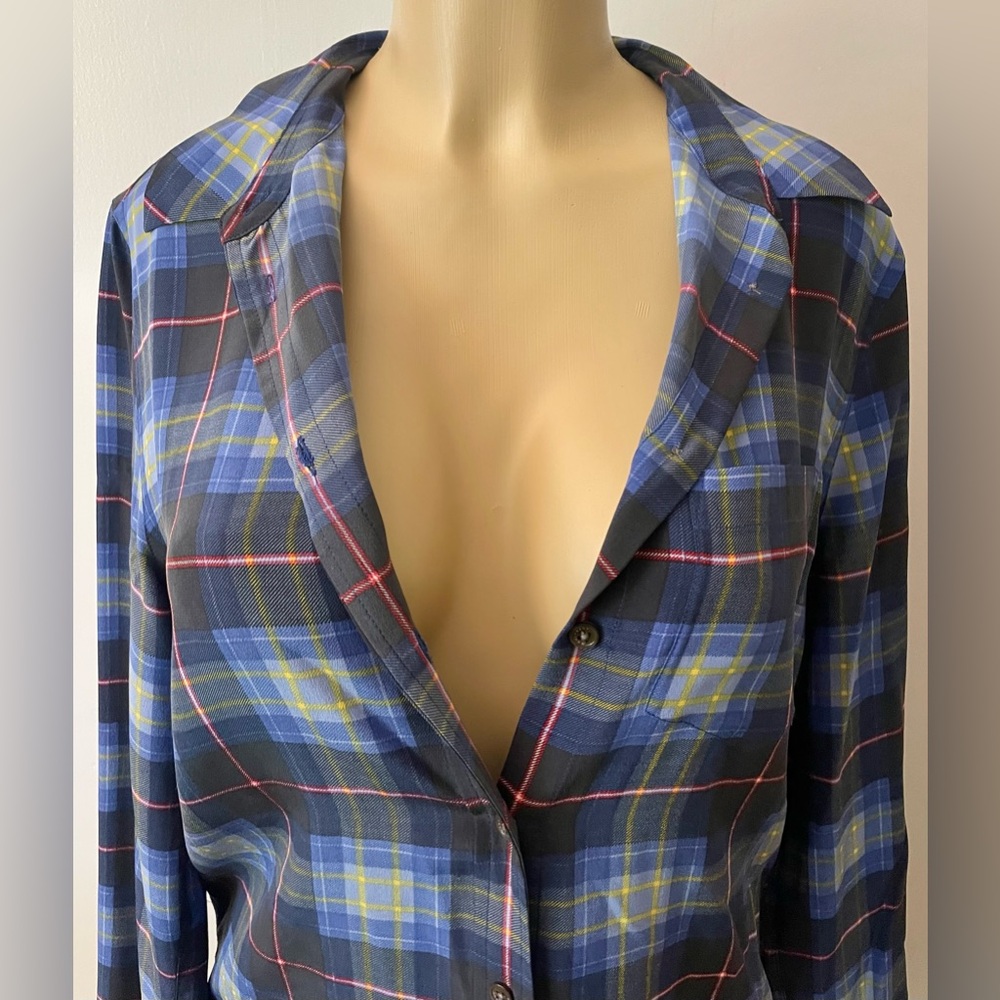 Equipment Silk Plaid Shirt in Blue and Yellow